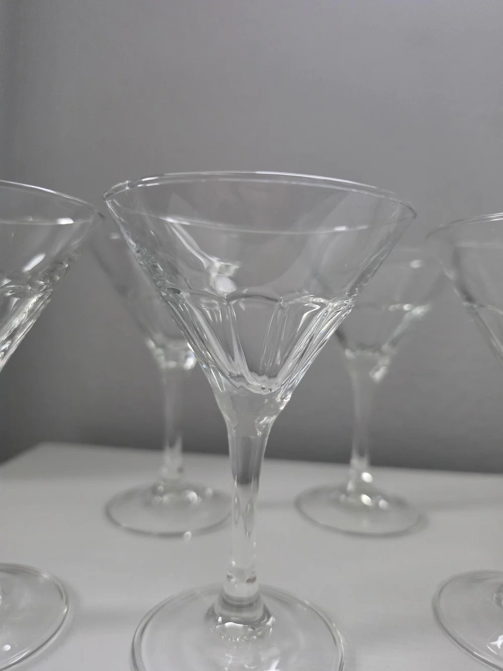Vintage French Clear Crystal Panel Martini Glasses - Set of 5